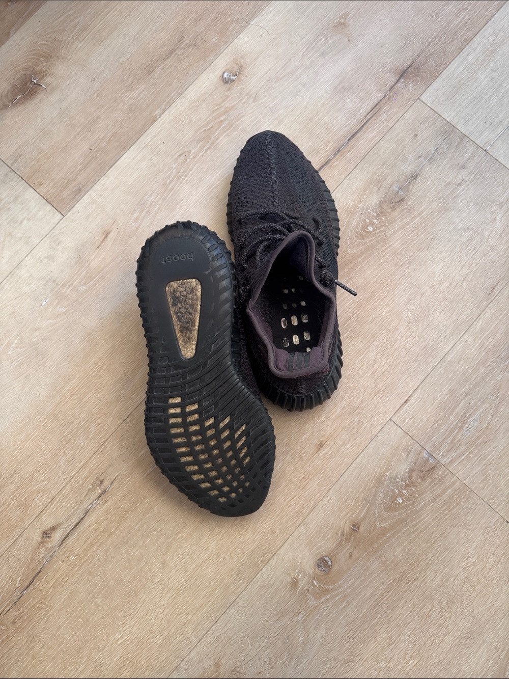 Yeezy Boost 350 V2 Triple Black Knit Sneakers - Picture 4 of 4